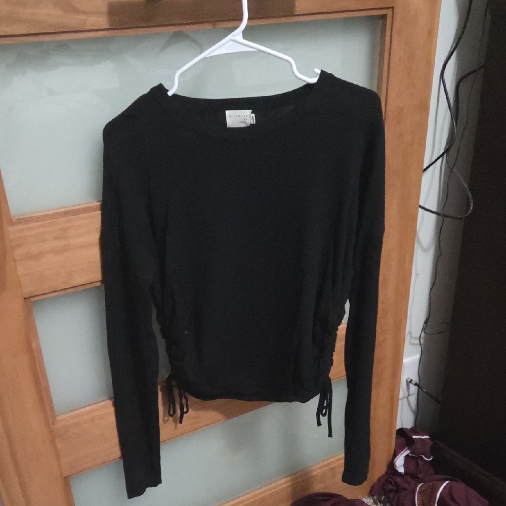 Dreamers Black Fitted Ruched Long Sleeve Blouse